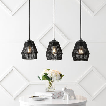 Ibiza Island 30" Seagrass/Metal Bohemian Coastal LED Pendant - JONATHAN Y